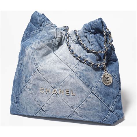 chanel denim quilted chanel 22 blue|CHANEL Washed Denim Quilted Studded Small Chanel 22 Blue .